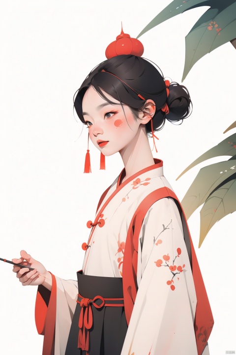 （Flat color：1.7）、Traditional Chinese Gongbi Painting Style,The visual style adopts flowing thin lines to showcase Chinese style,The screen is expressed using a flat technique。The screen adopts the style of the Song Dynasty in China, with thin lines and light colors.  Screen characters Black hair、No complicated headgear。The screen apply elements related to the Song Dynasty in China.Chinese style light watercolor、White background, Picture composition focuses on the head（Enlarge facial details）, vector illustration。The overall picture is presented in artistic form and does not require realism。Flowing curve