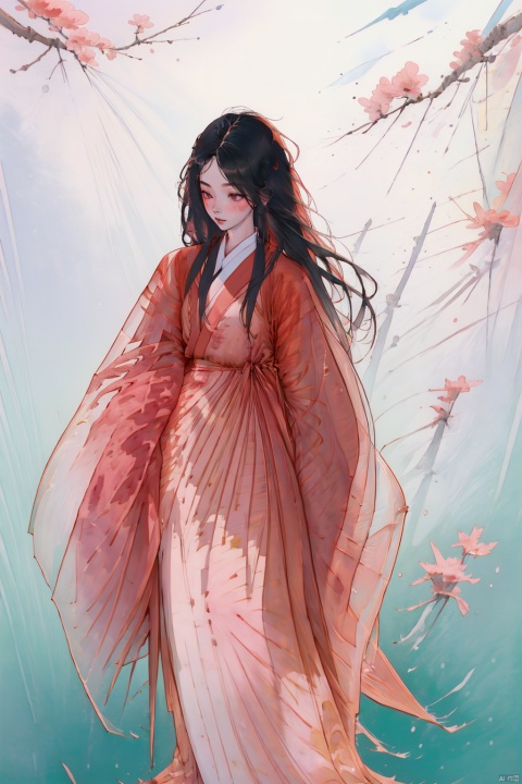 llustration style, hand-painted style, Chinese girls with black hair and black eyes,Chinese Classics, flower,dream, dreamy, stars,  clouds, decoration, great works, 8k,  clear details, rich picture, blank background, flat color, vector illustration, pink fantasy