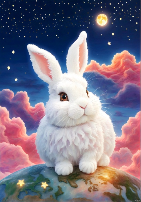  llustration style, hand-painted style, hand drawn lovely
 Furry rabbit, dream,the Earth , dreamy, stars, soft, clouds, decoration, great works, 8k, movie texture, movie cg, clear details, rich picture, keai