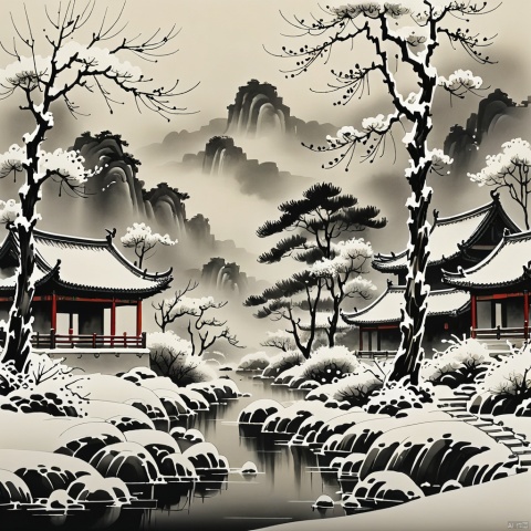 winter,
Chinese ink painting,
