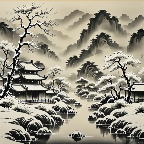 winter,
Chinese ink painting,
