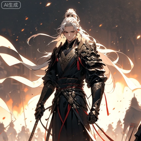 HD, 4k, ancient style general, long hair, white hair, ancient official uniform, Hd