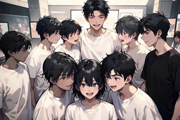 A group of students stood on the playground and queued up, in groups of 2 people, (sea of people: 1.4), (male, white T-shirt, short black hair, happy expression: 1.4), animation style 4K, animation rendering, animation style. 8k, anime side face handsome, (upper body display: 1.4), (master masterpiece: 1.4), (ultra-high details: 1.4), (best quality: 1.4), with students of different grades present, but there are exceptions, (male: 1.4)