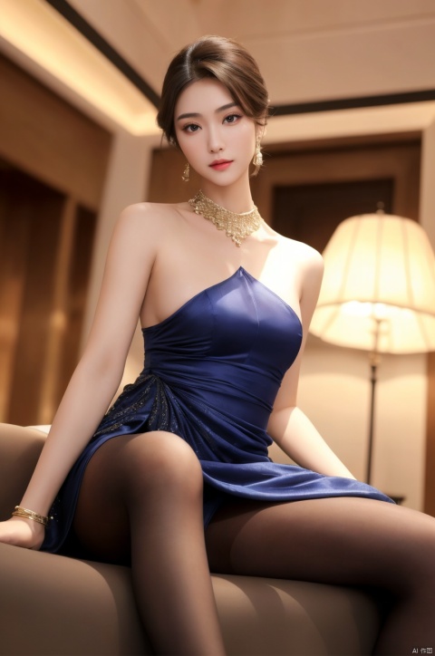  1girl,fashion model,female focus,(masterpiece, realistic, best quality, highly detailed, profession),asian,Charming eyes,exquisite facial features,dress,pretty,dynamic pose,pantyhose,studio lighting,blurry,plns,
