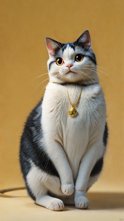  cow cat, solo,gold pendant,full_body,no humans,empty_background,