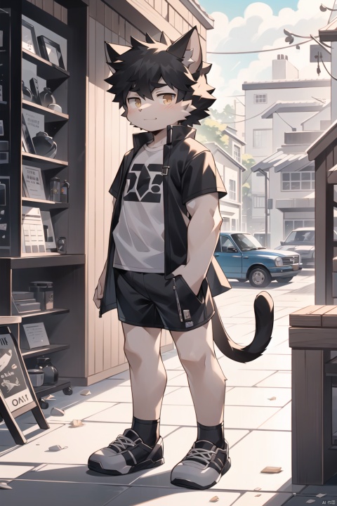  in this day and age,few things have aroused more cute than cat boy. to my way of thinking,it offers much food for flection. the catboy can be interpreted that the boy have muscle and Youth anvitality.T-shirt, shorts, coat, Male focus, shota