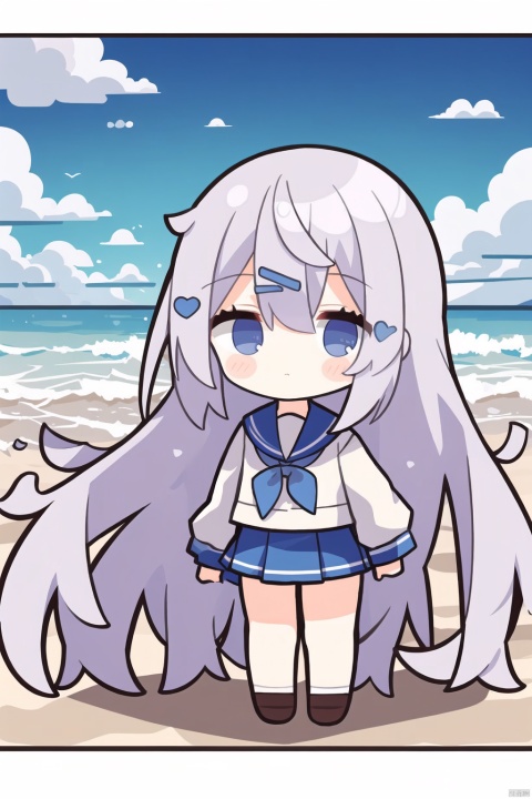 A girl standing by the seaside in a sailor's uniform