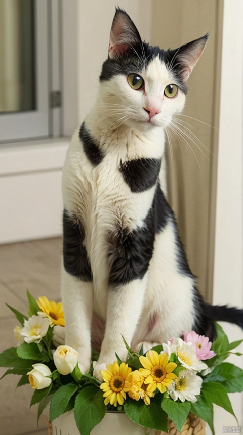 cow cat,solo,colour flowers,