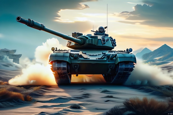  masterpiece, best quality,breathtaking perspectives, movie stills, ((the complete picture of five modern main battle tanks, coming from the front)),with sturdy armor and powerful firepower, wide tracks, towering turrets and thick armor plates, 1 machine gun,as well as patterns and details on the tracks, camouflage coating, metallic texture, background with explosive smoke, scattered shells, and enemy tanks in the distance