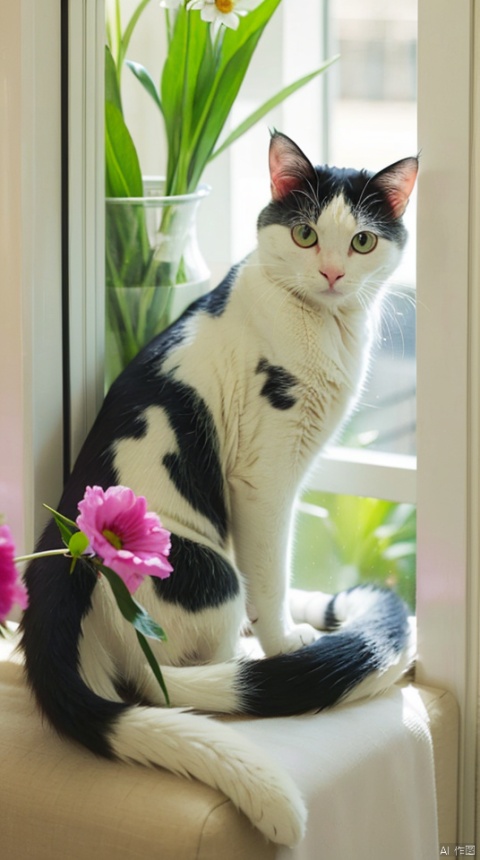 cow cat,solo,colour flowers,