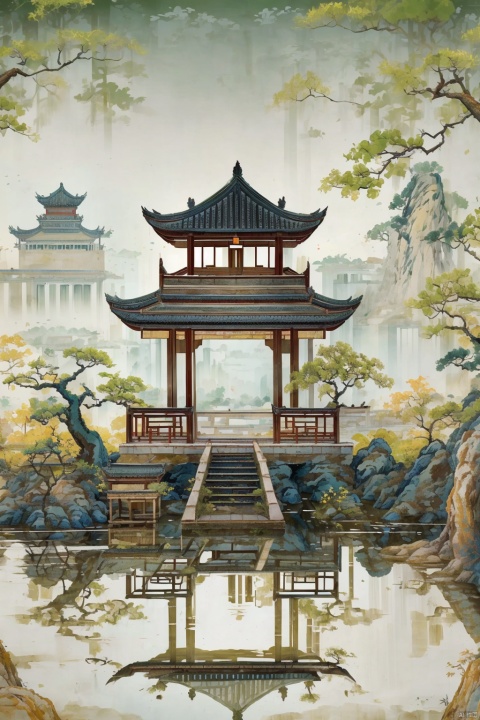  Suzhou Xiaoqiao Flowing Water, Jiangnan Water Town Scenery, Green Vegetation, Green Tiles and White Walls, Ancient Architecture, Reflection, Tranquility, Clear River Water, Tree Shadow swaying, Soft Light, Traditional Style.
