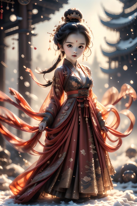  panorama, 1girl,solo,black hair,hair ornament,long sleeves,floor-length skirt,jewelry,closed mouth,standing,earrings,outdoor,Tang Dynasty courtesans,wide sleeves,narrative photography,hair bun,blurry,make-up,blurry background,floral print,snow,snowing,winter,updo. GuofengZ, highres, 8k, best quality, super detail, accurate, masterpiece, (big breasta: 1.73), yue, hair ornament,hanfu.,国风古装, ((poakl)),, wangzuxian, glass, black dress, Gauze Skirt