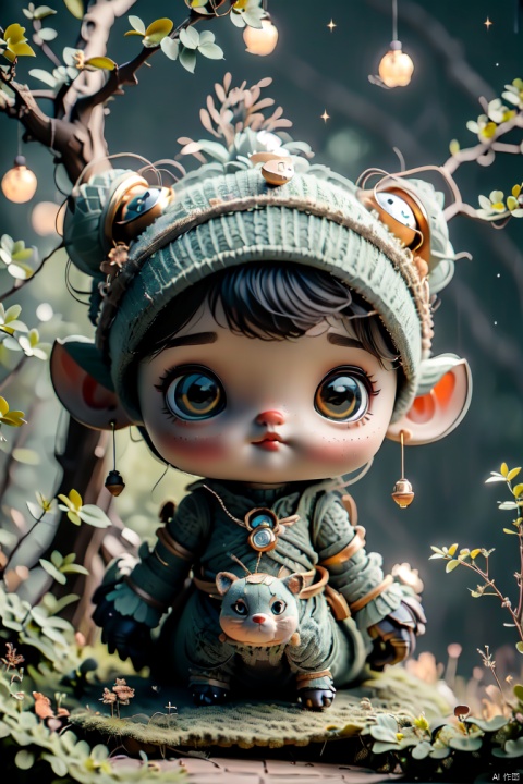Warm toned picture, a beautiful and lovely little elf with sparkling decorations, sitting in a tree hole sleeping, a lush tree with various magical plants on it,Create a digital art of a sci - fi dream explorer , depicting the explorer traversing through a technologically rich dreamworld filled with intricate sci - fi elements , leading viewers into a creatively rich sci - fi universe , particular world , , starry sky , different world , best quality , ultra detailed ,8k,16K, 3d stely, cozy animation scenes, BY MOONCRYPTOWOW, qiuyinong,HALO,PHYCHEDELIC, qzqzz, Paper carving art,CYBERPUNK ROBOT, wu,COMPLEX ROBOT, chubby,C4D, maoxr