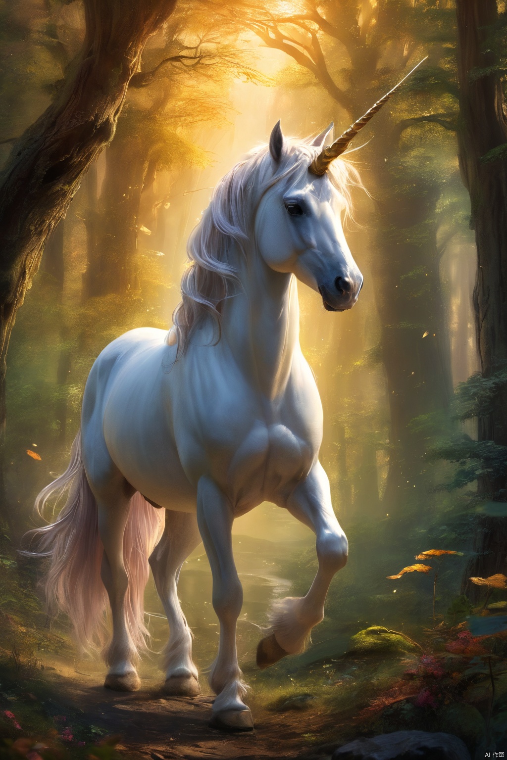 Unicorn, the core subject is the majestic unicorn, the main action is to walk in the mysterious forest, the style is fantasy and romantic, the light effect is the setting sun shining on the unicorn's mane, the color is mainly gold, green and dark purple, the visual angle is the third-person remote perspective, the quality is high-precision and exquisite picture quality, and the command is to generate a picture with a sense of story.

Midjourney painting description:

Unicorn, majestic, stroll, mysterious, forest, fantasy, romance, sunset, afterglow, mane, gold, green, dark purple, third person, distant perspective, high precision, exquisite, story sense, generated.