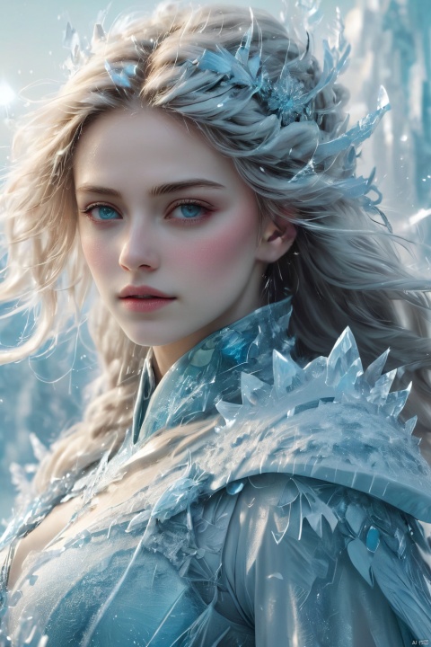  The daughter of Ice Emperor flies in the ice and snow with her hands held high to release the large-scale ice magic that destroys heaven and earth.fly，full body fly in the sky