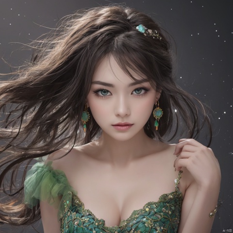  1girl, solo, long hair, simple background, black hair, dress, bare shoulders, brown eyes, braid, lips, single braid, arm support, black background, green dress, realistic,Han Chinese girls,jewelry, earrings,lips, makeup, portrait, eyeshadow, realistic, nose,{{best quality}}, {{masterpiece}}, {{ultra-detailed}}, {illustration}, {detailed light}, {an extremely delicate and beautiful}, a girl, {beautiful detailed eyes}, stars in the eyes, messy floating hair, colored inner hair, Starry sky adorns hair, depth of field, large breasts,cleavage,blurry, no humans, traditional media, gem, crystal, still life, Dance,movements, All the Colours of the Rainbow,zj,
simple background, shiny, blurry, no humans, depth of field, black background, gem, crystal, realistic, red gemstone, still life,
