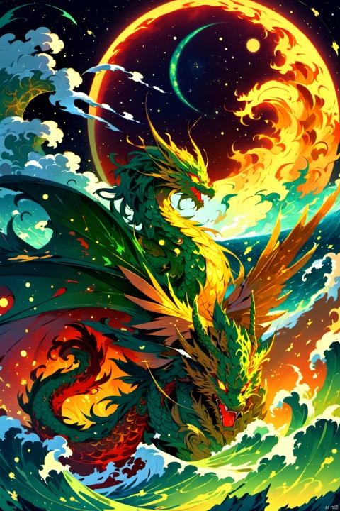  extremely detailed 8k wallpaper,(highly detailed:1.1), ((masterpiece:1.1)),[anime:Impasto:0.5], intricate , fantasy,(1ship),(ocean:1.2),[golden phoenix and dragon:golden phoenix and dragon with (green fire:1.2):0.1], clear sky ,wind ,beautiful sky,(nightsky),(galaxy), (huge blood moon in the background:1.05)

