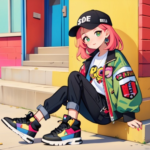  1 super beautiful girl,streetwear,graphic tees,cargo pants,bomber jackets,high-top sneakers,snapback hats,bold patterns