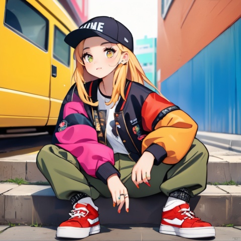  1 super beautiful girl,streetwear,graphic tees,cargo pants,bomber jackets,high-top sneakers,snapback hats,bold patterns