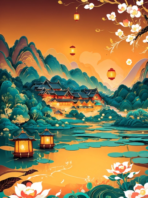  masterpiece , super fine , extremelydetailed wallpaper , perfect lighting , painting , crazydetail , super fine , super quality , high detail , superfine , stereoscopic , super rich ,32k, quohuashanshui
spring, (((village))),lantern,apricot flower,full body.