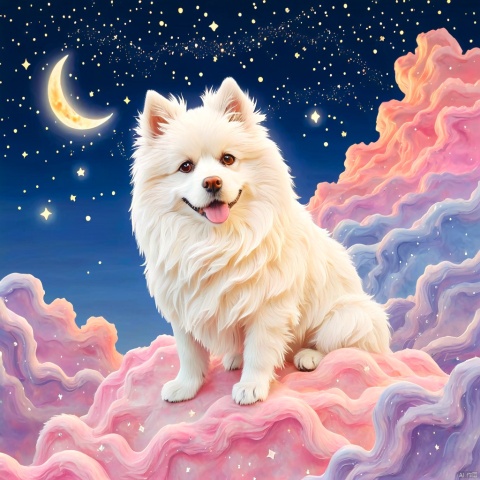  llustration style, hand-painted style, hand drawn lovely
 Furry dog, dream,the Earth , dreamy, stars, soft, clouds, decoration, great works, 8k, movie texture, movie cg, clear details, rich picture, keai