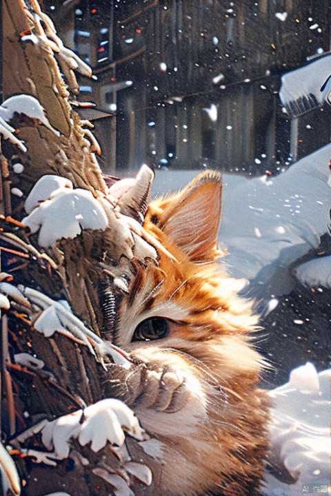 After delivering the takeout, the big orange cat stood alone in the snow, tears blurring its eyes. It felt lonely and helpless as the cold wind whistled by. It didn't understand why even though it tried its best to give, it would encounter reproaches and accusations.