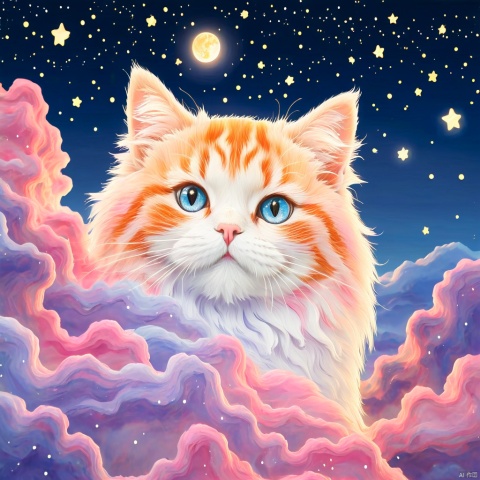  llustration style, hand-painted style, hand drawn lovely
 Furry cat, dream,the Earth , dreamy, stars, soft, clouds, decoration, great works, 8k, movie texture, movie cg, clear details, rich picture, keai