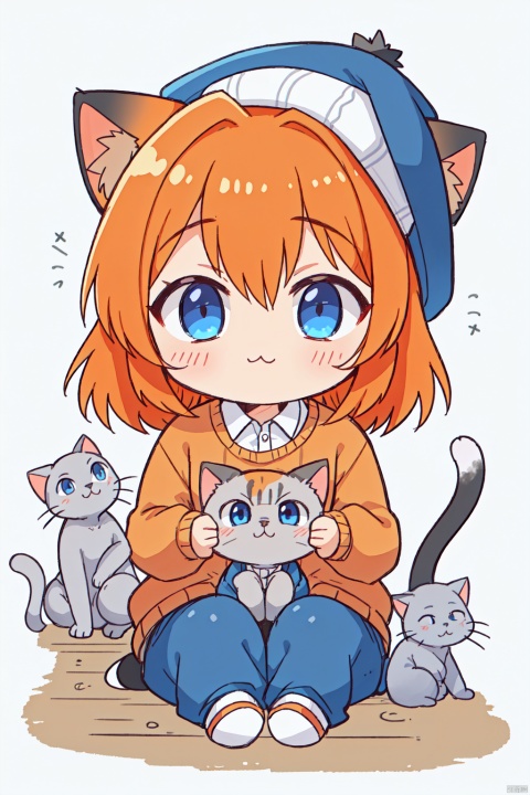 Sweater hat, Orange hair, Blue eyes, Cat ear