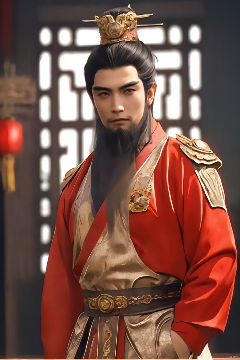  1boy 40years old Bearded Chineseclothing,Background of ancient battlefields ray tracing