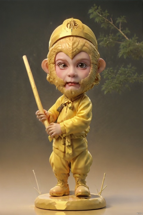 monkey with golden hair and a beard on his chin full body:1 Ray tracing male focus, realistic realistic hair, realistic face, holding a long long golden stick in hand, jgb,孙悟空