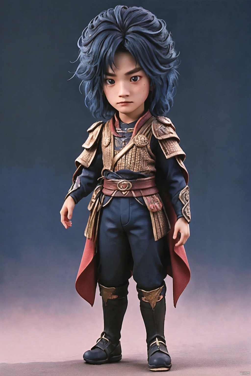  1boy 40years old dark blue chinese clothing,Background of ancient battlefields ray tracing ( full body：3）long red cloak holding a large long peerless good sword in hand