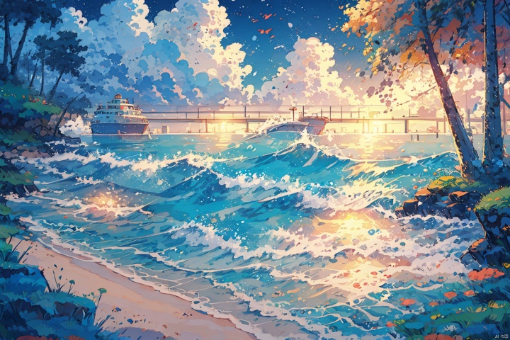  (((best quality,masterpiece))),outdoors,sea,day,seecolor, cozy animationscenes,动漫