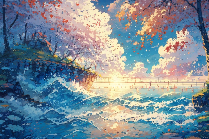  (((best quality,masterpiece))),outdoors,sea,day,seecolor, cozy animationscenes,动漫