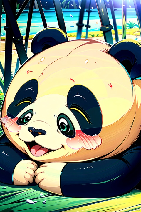  cute,no humans, bamboo,Bamboo forest, solo,elephant, open mouth, blush, sitting, smile, outdoors, blurry, holding, tongue, brown eyes, day, cute,(panda:1.2), Face Score, bailing_monster,1 Panda,full body, (masterpiece, photo realism) (best quality) (dramatic lighting) (clear focus), exposure mixing,defocus, not looking at the camera, dynamic action style, depth of field, (hdr: 1.4), high contrast, advanced sense, Dark green tones, (movie, green and white: 0.85), (soft colors, dim colors, soothing tones: 1.3),