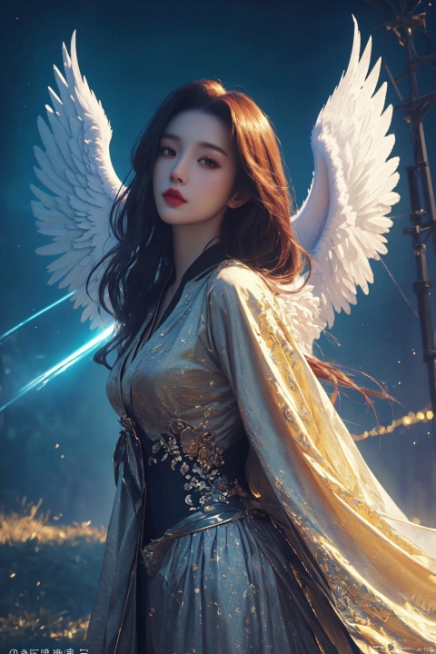 Angel Wings,Morgana ,(masterpiece, best quality:1.4),realistic anime style,(long exposure,shining light),dynamic streaks,luminous trails,vibrant colors,fluid movement,captivating patterns,creative experimentation,(1girl),(highest detailed),(masterpiece,best quality),Illustrative style,1girl,(masterpiece, top quality, best quality, official art, beautiful and aesthetic:1.2), huliya, qingyi, （\personality\）, jiqing