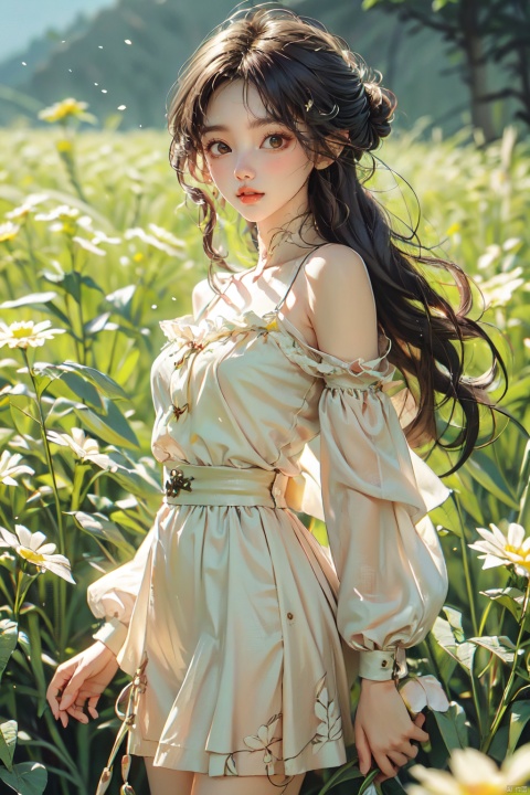  Enhanced, masterpiece, 16K, girl, Solo, Flower Field, rape flower, (/qingning/), (\MBTI\), babata