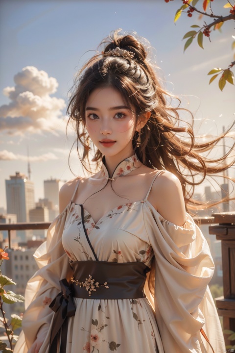  best quality, masterpiece,cowboy_shot,(Good structure),,a girl,xianjing,Off-the-shoulder, bust photo,upper body,Hanfu, Cloud, Smoke,branch,flower, smile,Gaze at the audience, Ink scattering_Chinese style, ((poakl)), ,looking_at_viewer,kind smile, , chinese dress,white dress, liuyifei,long_hair, jiqing, babata, qingyi, (\shen ming shao nv\), (\MBTI\), (\ji jian\)