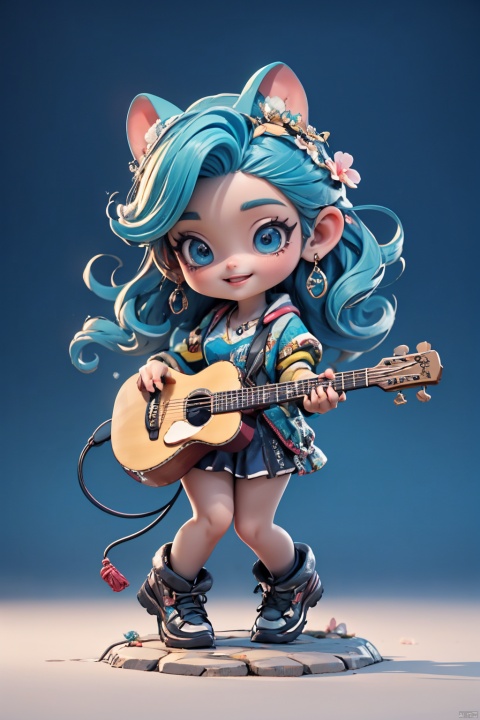  Masterpiece, highest quality, realistic, with extremely fine details and high resolution, 8K,
Hubg Haixiaoqiong, a girl with a smile, blue hair, hair accessories, rock music, guitar, (\MBTI\), mpaidui, maolilan, (\lang lang\)