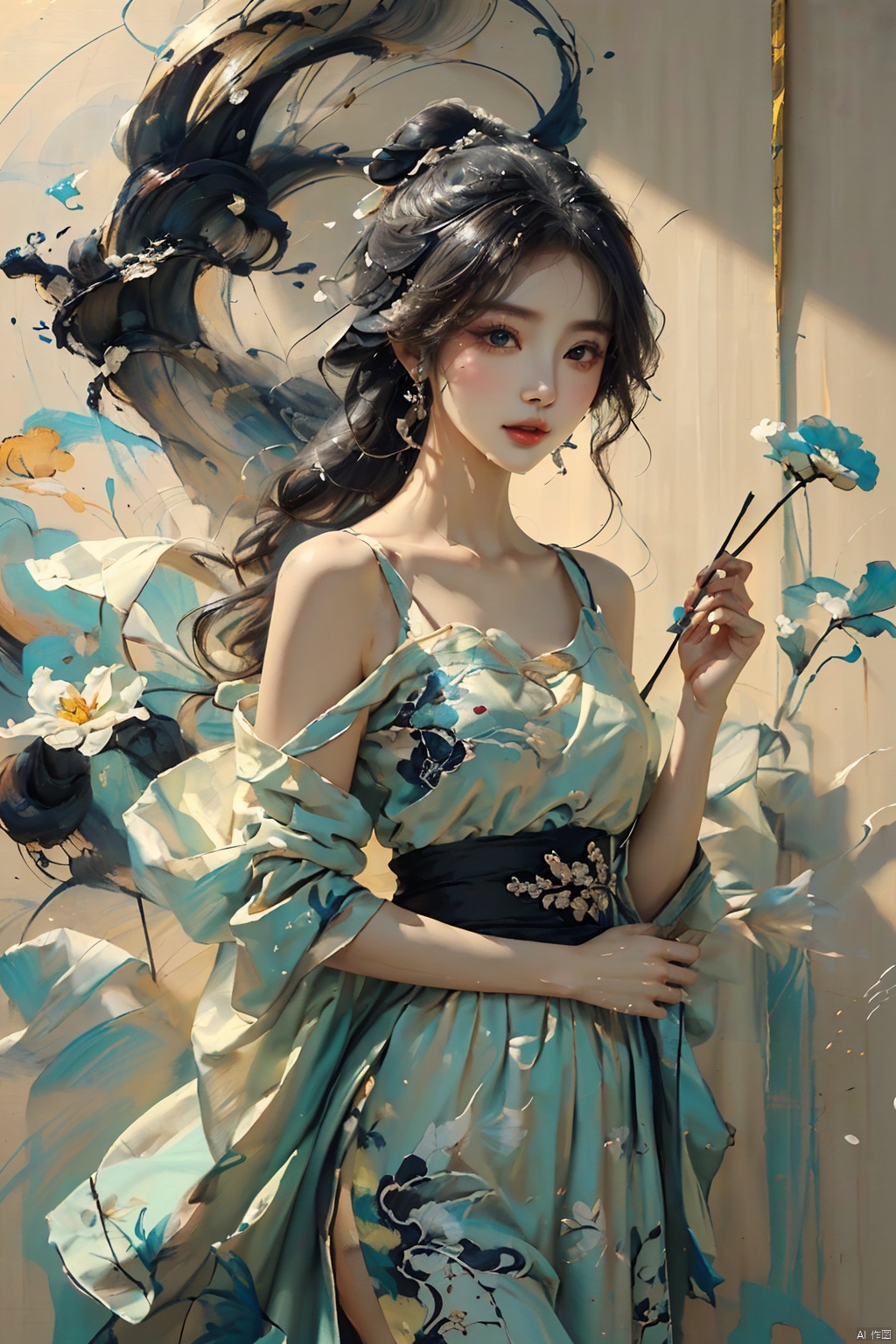  (an extremely delicate and beautiful),(((masterpiece))),((best quality)),1girl,((an extremely delicate and beautiful girl)),female focus on,((gorgeous hair_ornament)),{{beijing opera}},((ink splashing)),((chinese painting)),(((illustration))),((color splashing)),beautiful detail, (/qingning/), mtianmei, babata