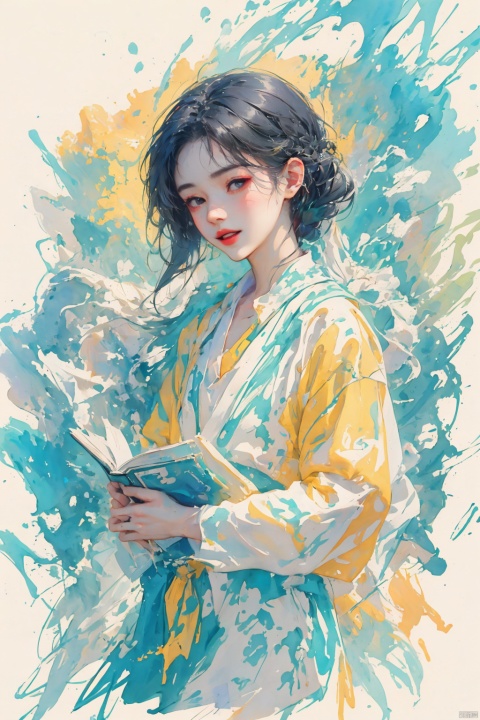  llustration style,dream ,A Sunshine Laughs girl with black hair and black eyes,enlarge Holding a magic and book wand in hand,rainbow Long dress ,Black Braid Fried Dough Twists Braid,8k, clear details, rich picture, nature background, flat color, vector illustration, watercolor, Chinese style, cute girl, Laughs Girl, TT, (/qingning/), (\MBTI\), (\lang lang\), babata, (\shen ming shao nv\), jiqing,wings, ((poakl)), （\personality\）