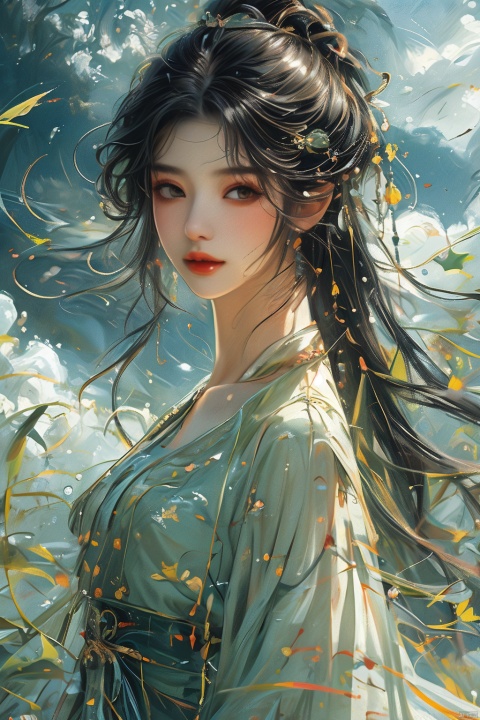 Subject:
At the center of the painting stands an elegant woman dressed in Qing Dynasty Han-style clothing. Her posture is graceful, her long hair lightly pinned up, adorned with delicate hair ornaments and jewels. Her face is delicate, her eyes filled with autumn waters, revealing a classical charm and profound emotions.

Environment:
The woman stands amidst a typical Qing Dynasty garden, surrounded by ancient pavilions, towers, and lush bamboo forests. In the distance, one can faintly see rolling mountains and misty clouds, creating a serene and profound atmosphere.

Style:
The overall style should embody a blend of classicism and elegance, highlighting the splendor and delicacy of Qing-era attire while capturing the freshness and natural beauty of the garden scenery. Colors should be primarily subdued, emphasizing the portrayal of details and texture.

Medium:
Utilize a medium with rich expressive capabilities like oil painting or watercolor to capture the intricate lighting changes and rich color layers.

Composition/Lighting Effects:
Compositionally, the rule of thirds or diagonal composition can be employed to highlight the subject and enhance the spatial feel of the painting. In terms of lighting effects, soft sidelight or backlight can be used to shape the woman's contours and the texture of her clothing, creating a dreamlike atmosphere.

Colors/Lights:
The lighting should primarily be warm-toned, fostering a cozy and serene ambiance. While maintaining an overall subdued palette, vibrant accent colors can be subtly incorporated to add vitality and dynamism to the scene.

Quality:
The image quality should reach a high resolution with fine detail, ensuring that every aspect is presented perfectly. Attention should be paid to the harmony and unity of the overall color scheme, making the painting visually impactful and artistically captivating., guoflinke, myinv, (/qingning/), babata
