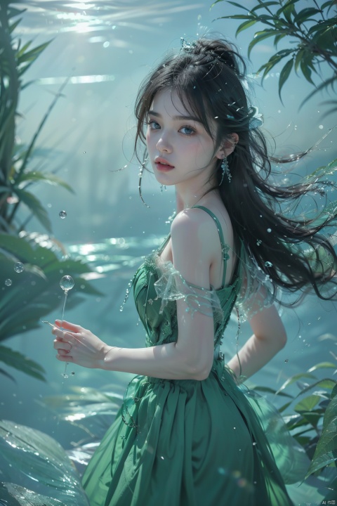 a girl,lvshui,green dress, babata, (\MBTI\), (\ji jian\), (\meng ze\), (\shuang hua\)