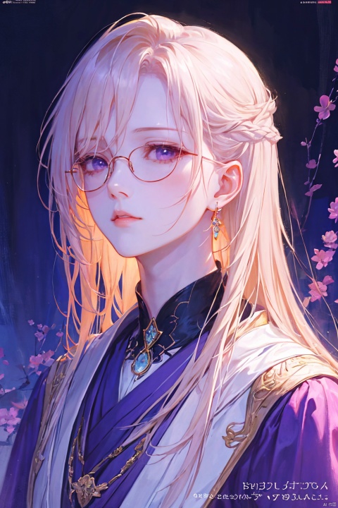 a woman in a purple suit, wearing gold-rimmed glasses, long hair, a thoughtfui expression, beautiful anime portrait, palace , digital anime illustration, beautiful anime style, a beautiful fantasy scientist, anime illustration, anime fantasy illustration, beautiful character painting, trending on artstration,（\personality\）