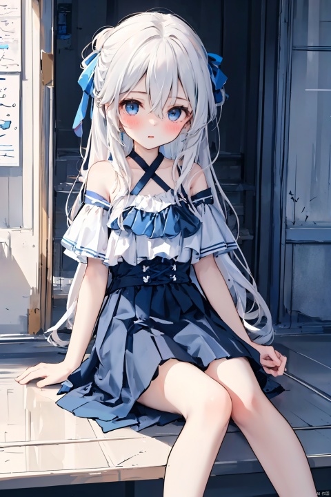  (masterpiece, extremely detailed 8k wallpaper,best quality), (best illumination, best shadow, extremely delicate and beautiful), floating, finely detail, Depth of field (bloom),classic, (illustration), (sketch),(panorama),fog,looking at viewer,(solo),
1girl,loli,outdoor
detailed eyes,perfect face,
1girl, solo ,blue eyes , very long hair ,(white hair) ,hair between eyes ,floating hair,hair ribbon,
long dress,off shoulder,frills,skirt,highthigh
(blush),((legloops)),smallass,
(秋水共长天一色), (/qingning/), (\MBTI\), babata