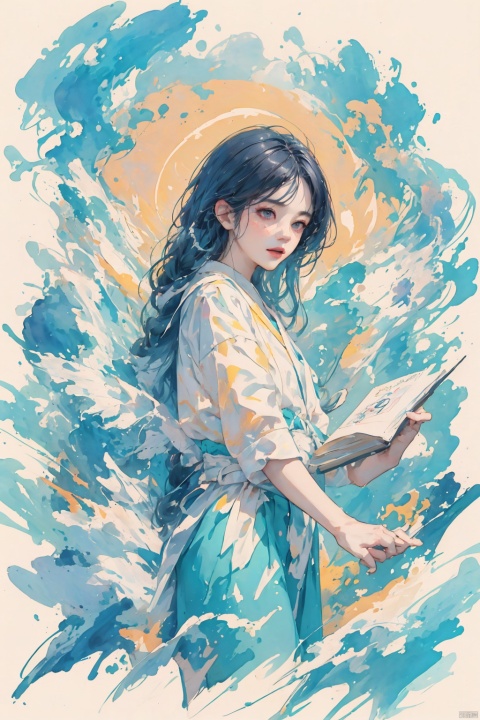  llustration style,dream ,A Sunshine Laughs girl with black hair and black eyes,enlarge Holding a magic and book wand in hand,rainbow Long dress ,Black Braid Fried Dough Twists Braid,8k, clear details, rich picture, nature background, flat color, vector illustration, watercolor, Chinese style, cute girl, Laughs Girl, TT, (/qingning/), (\MBTI\), (\lang lang\), babata, (\shen ming shao nv\), jiqing,wings, ((poakl))