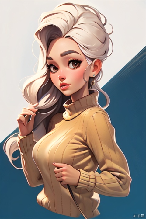  illustrator,realistic,Disney,American_cartoon,practice_piece,1girl, lip, Sweater, order, pure_white_background, long hair, Textured crop, d, big head, game interface,