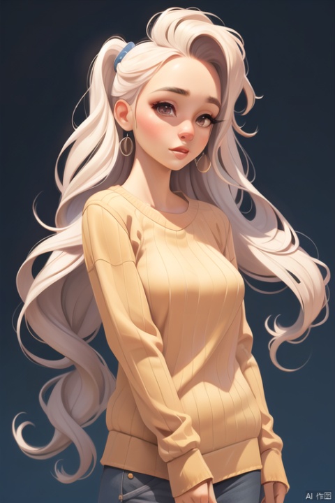 illustrator,realistic,Disney,American_cartoon,1girl, lip,Sweater, order, pure_white_background, long hair, big head, game interface,medium quality