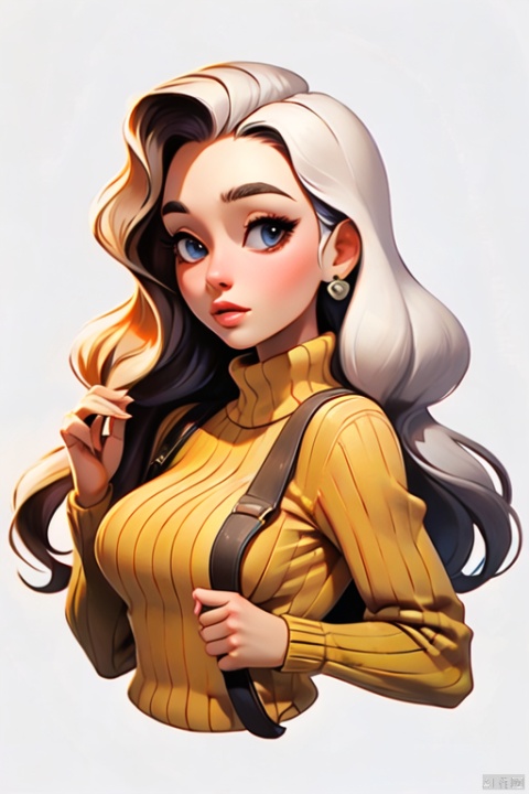  illustrator,realistic,Disney,American_cartoon,practice_piece,1girl, lip, Sweater, order, pure_white_background, long hair, Textured crop, d, big head, game interface,