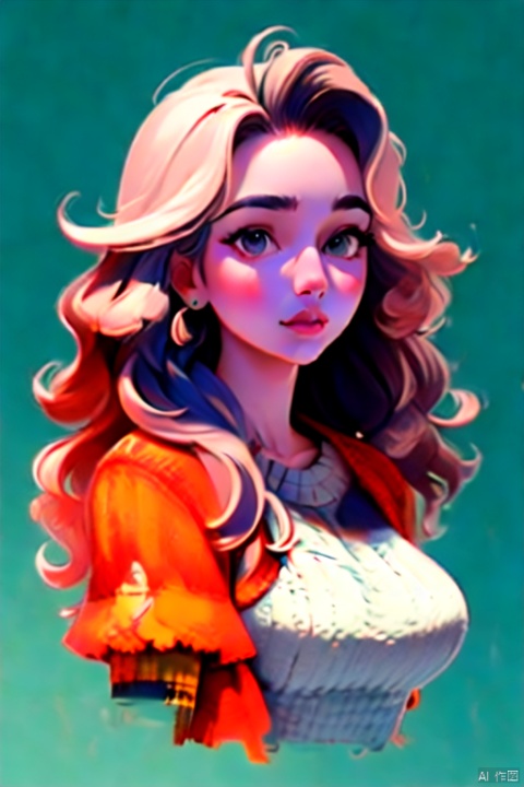  illustrator,realistic,Disney,American_cartoon,practice_piece,1girl, lip, Sweater, order, pure_white_background, long hair, Textured crop, d, big head, game interface,