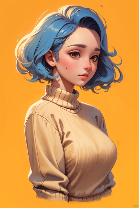 illustrator, anime, realistic, 1girl, lip, Sweater, order, Yellow gradient background, Neon hair, Textured crop, Canadian, (masterpiece, best quality), big head, game interface,disney